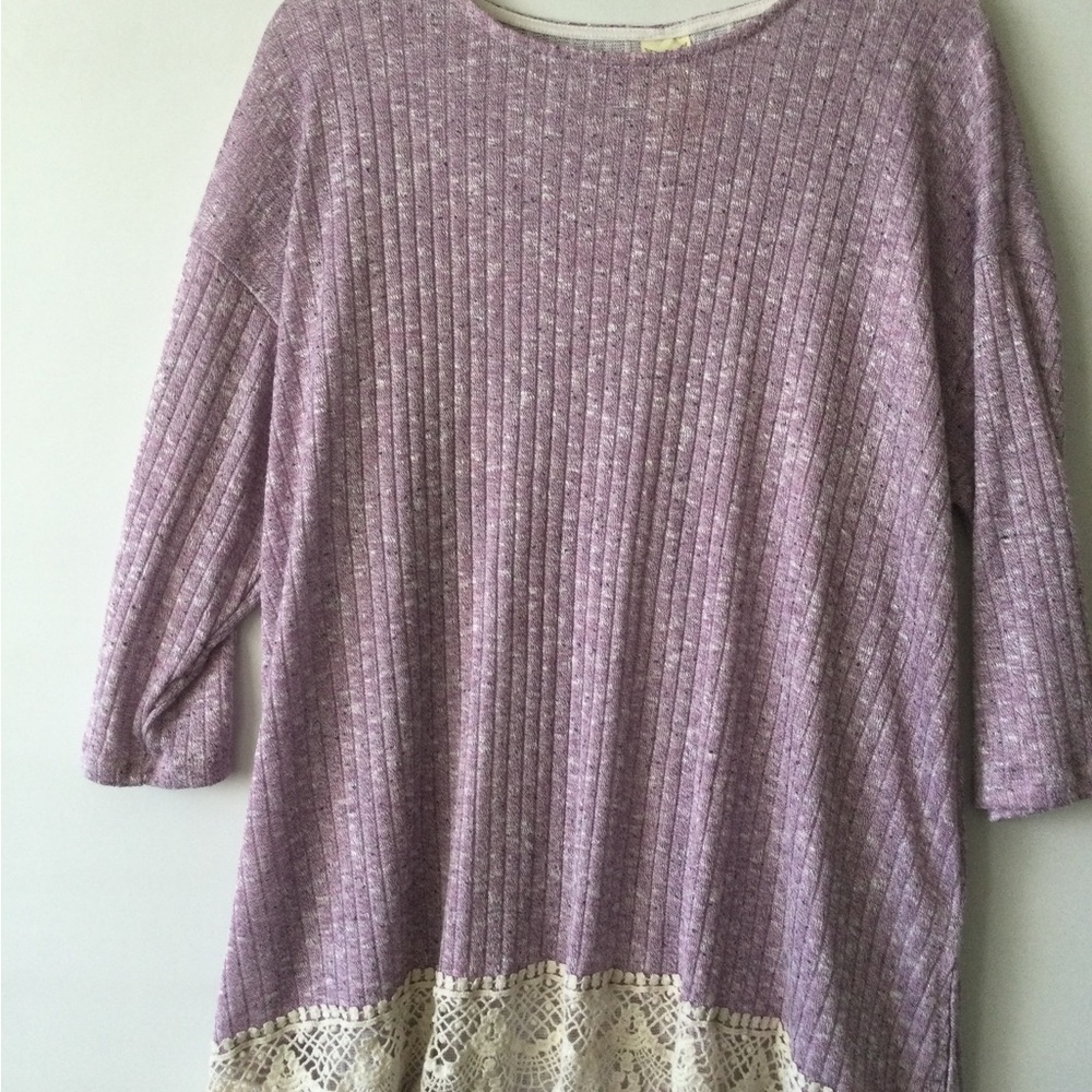 Faded Glory Purple Knit Sweater with Lace Hem